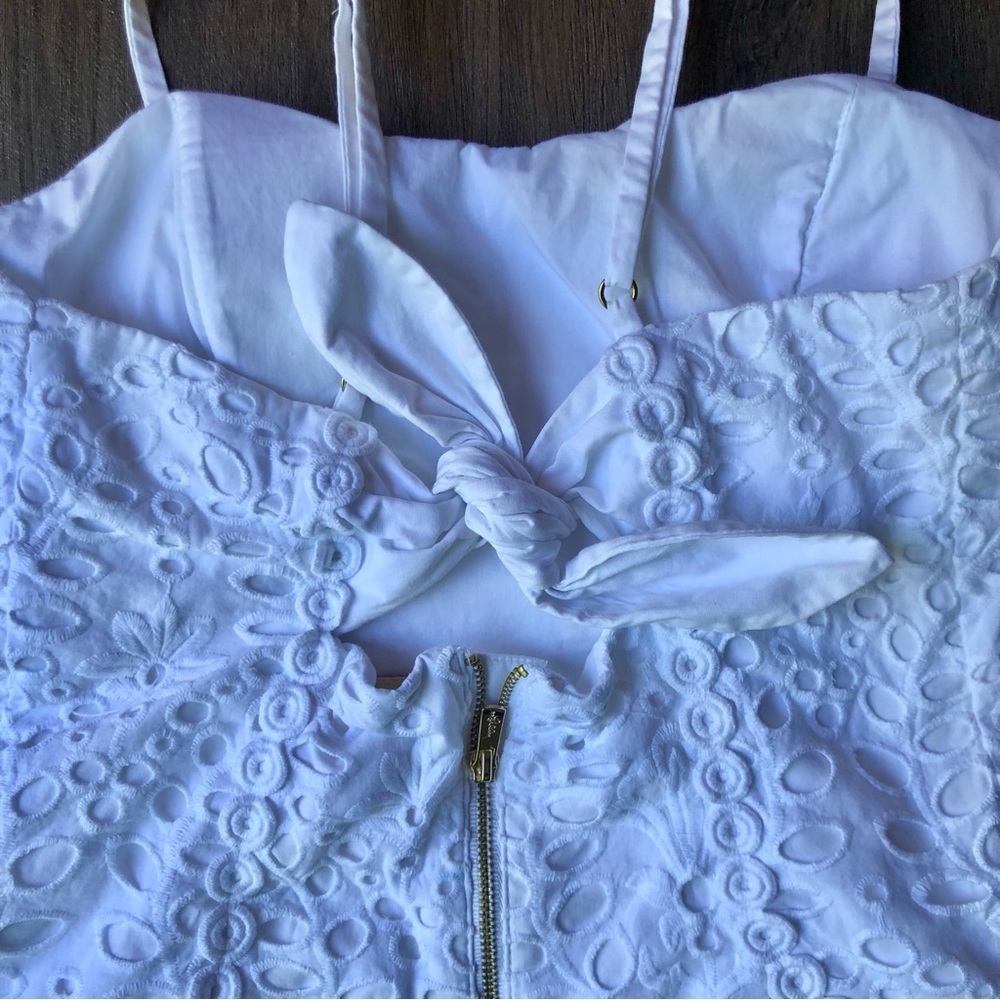 Lilly Pulitzer Shelli Eyelet Mini Dress Womens 0 White Cotton Resort Tropical - Picture 7 of 14